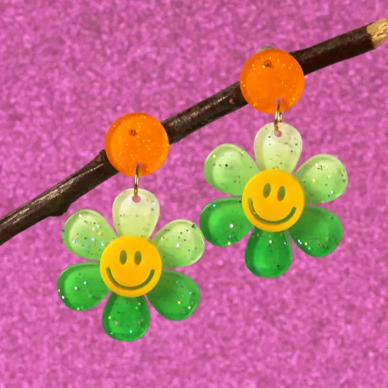 Flower Smiling Face Dangle Earrings