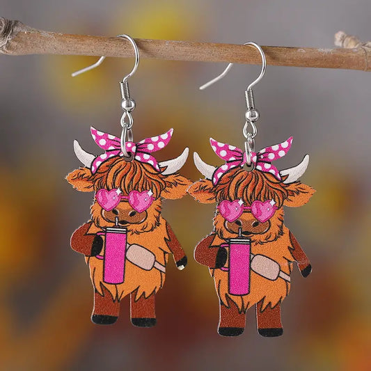 Western Pink Bow Highland Earrings