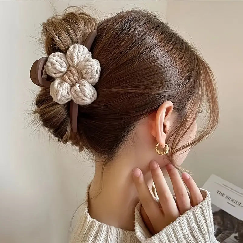 Hair Claw Clips Knitted Flower