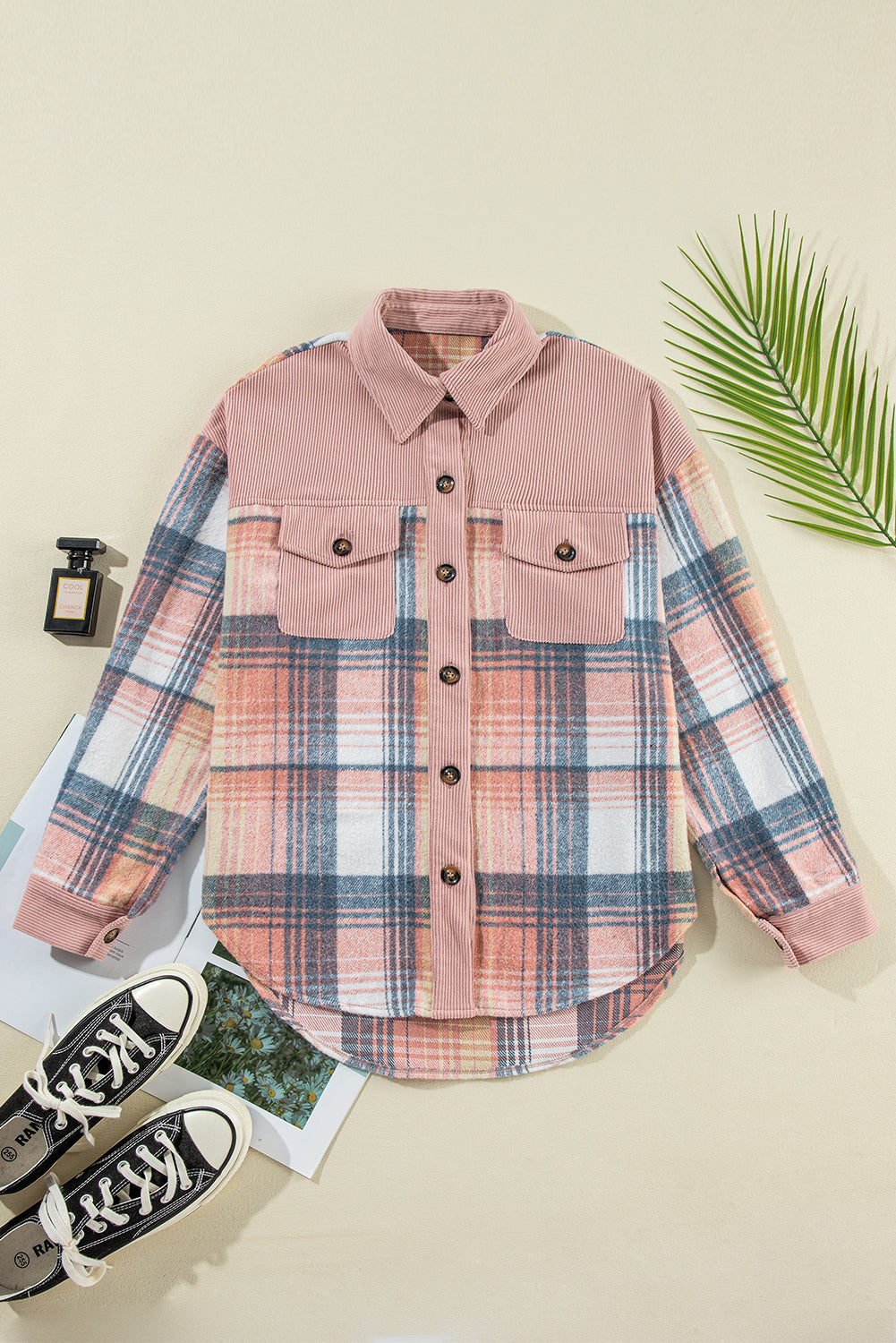 Pink Plaid Patchwork Shacket