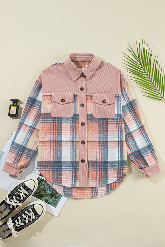 Pink Plaid Patchwork Shacket