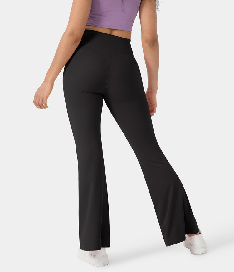 Halara Crossover High Waisted Back Pocket Super Flare Leggings