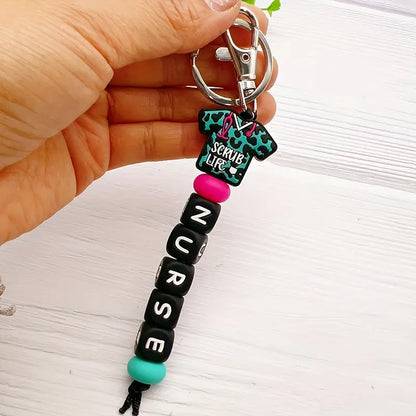 Nurse Uniform Silicone Letter Bead Keychain