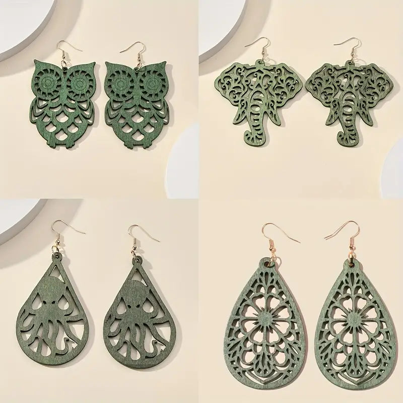 Green Wood Earrings Bohemian