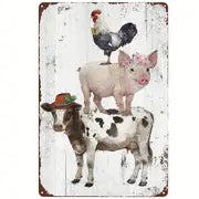 Farm Animals Cow Pig Sheep And Rooster Sign