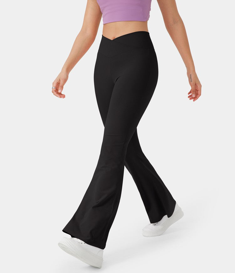 Halara Crossover High Waisted Back Pocket Super Flare Leggings