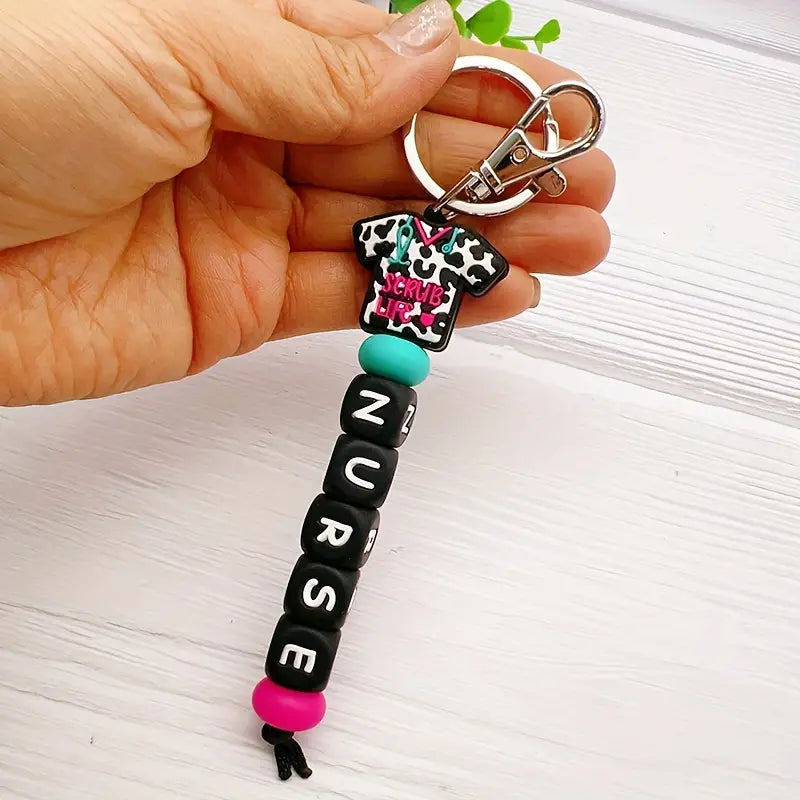 Nurse Uniform Silicone Letter Bead Keychain