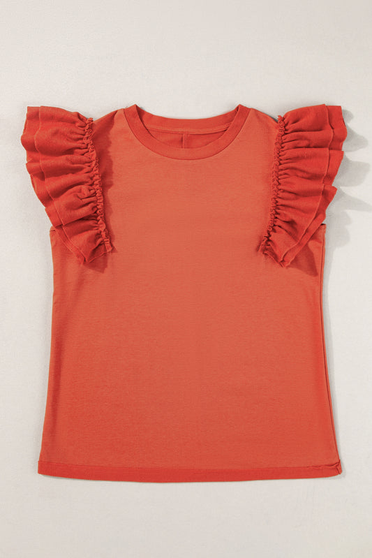 Orange Ruffled Sleeve T Shirt