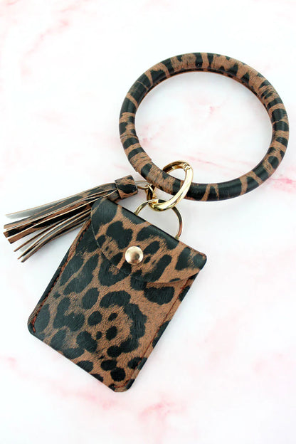 LOGAN LEOPARD BEADED BRACELET KEYCHAIN WITH ID CARD HOLDER