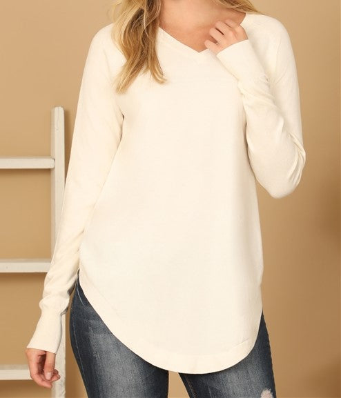 Cream Curved Hem Sweater