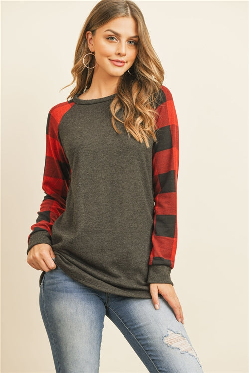 Plaid Raglan Top