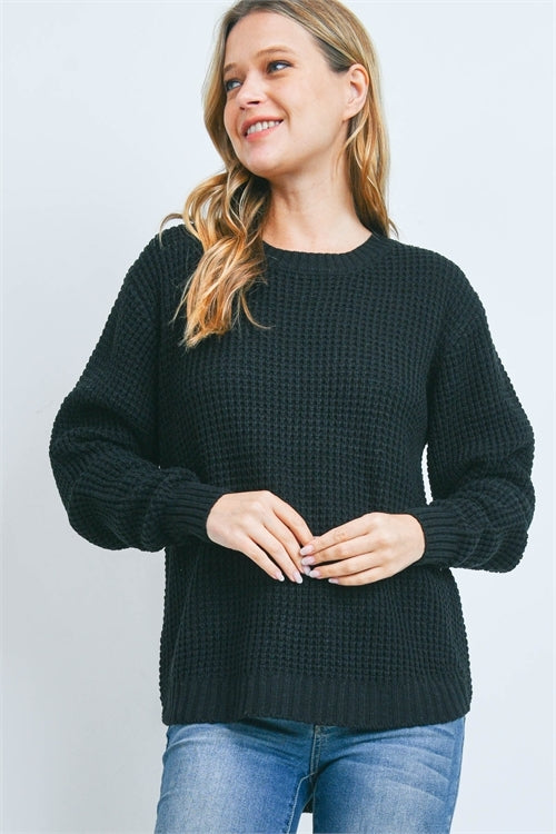 Black Waffle Hi-Low Sweater