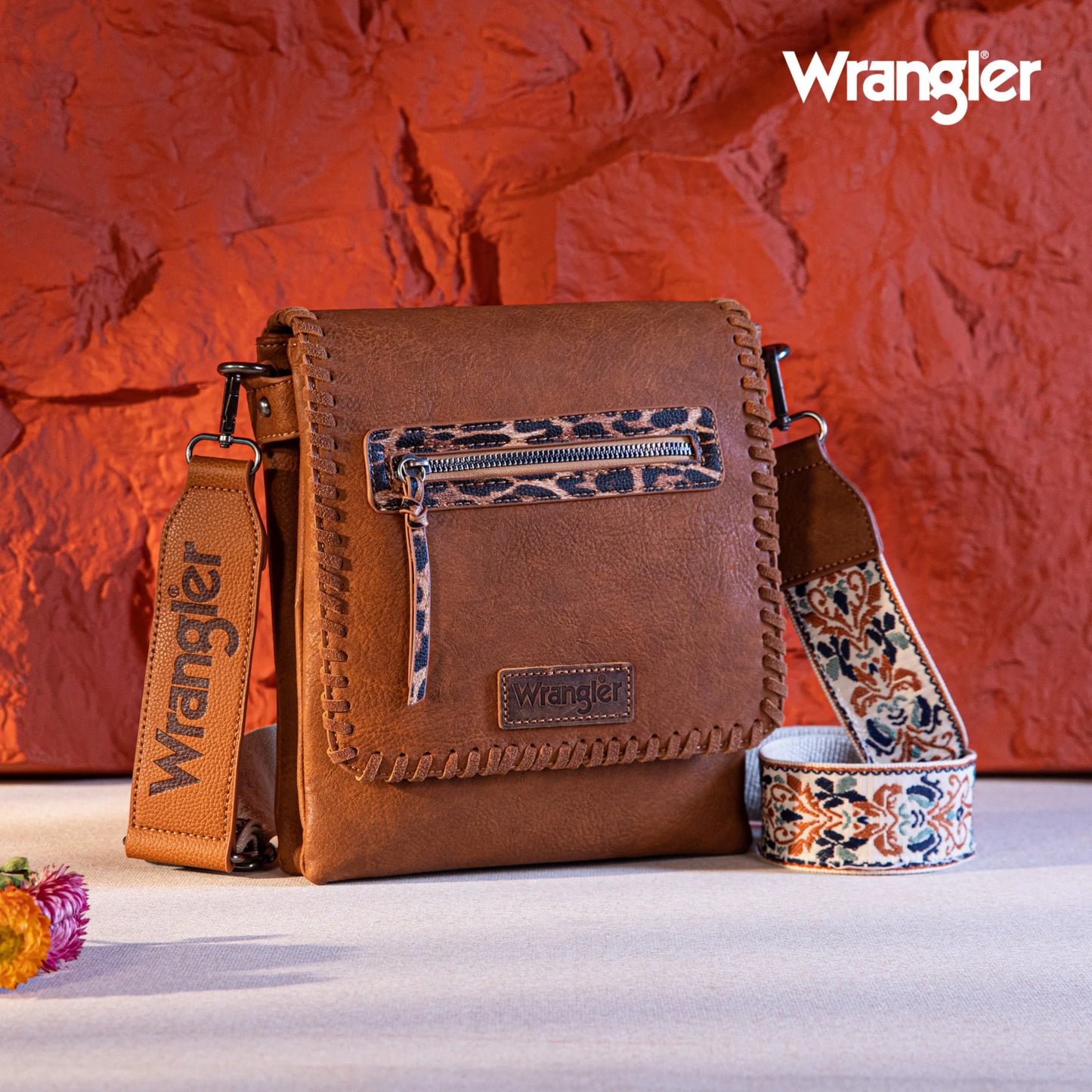 Wrangler Whipstitch Leopard Print Crossbody