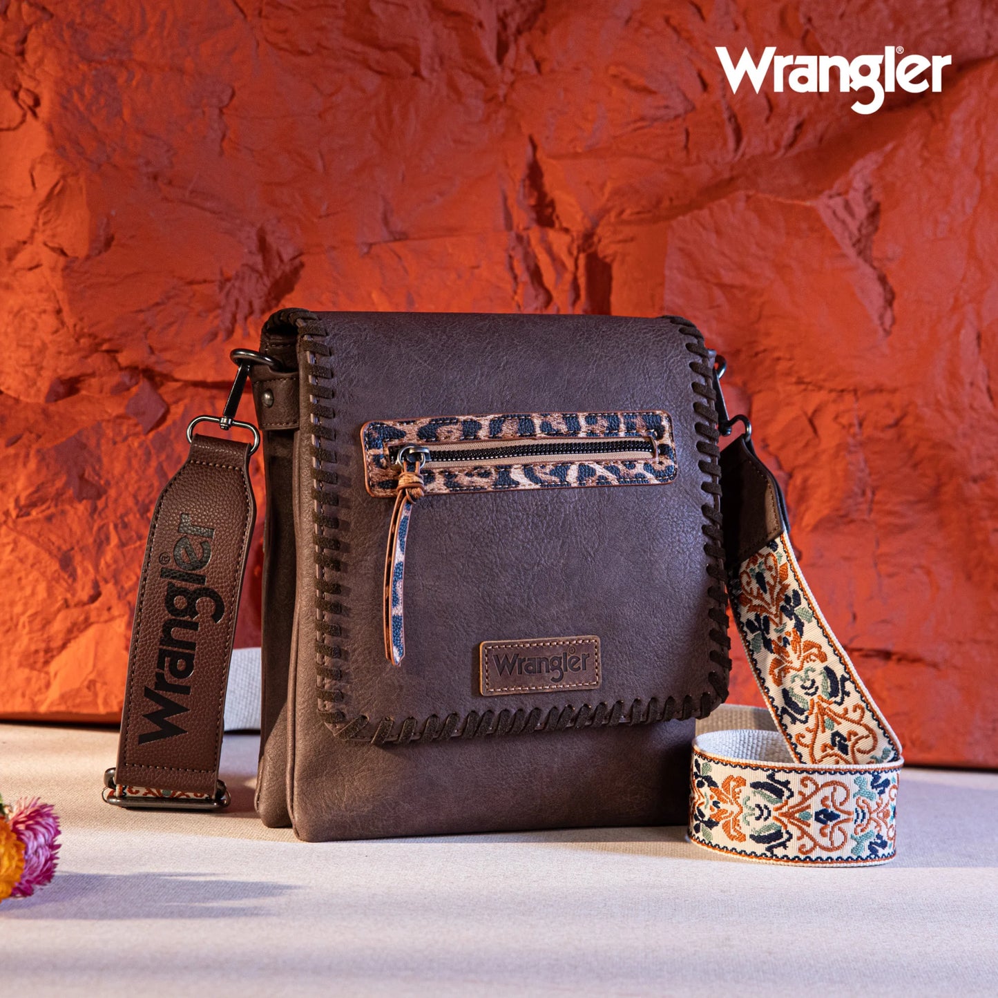 Wrangler Whipstitch Leopard Print Crossbody