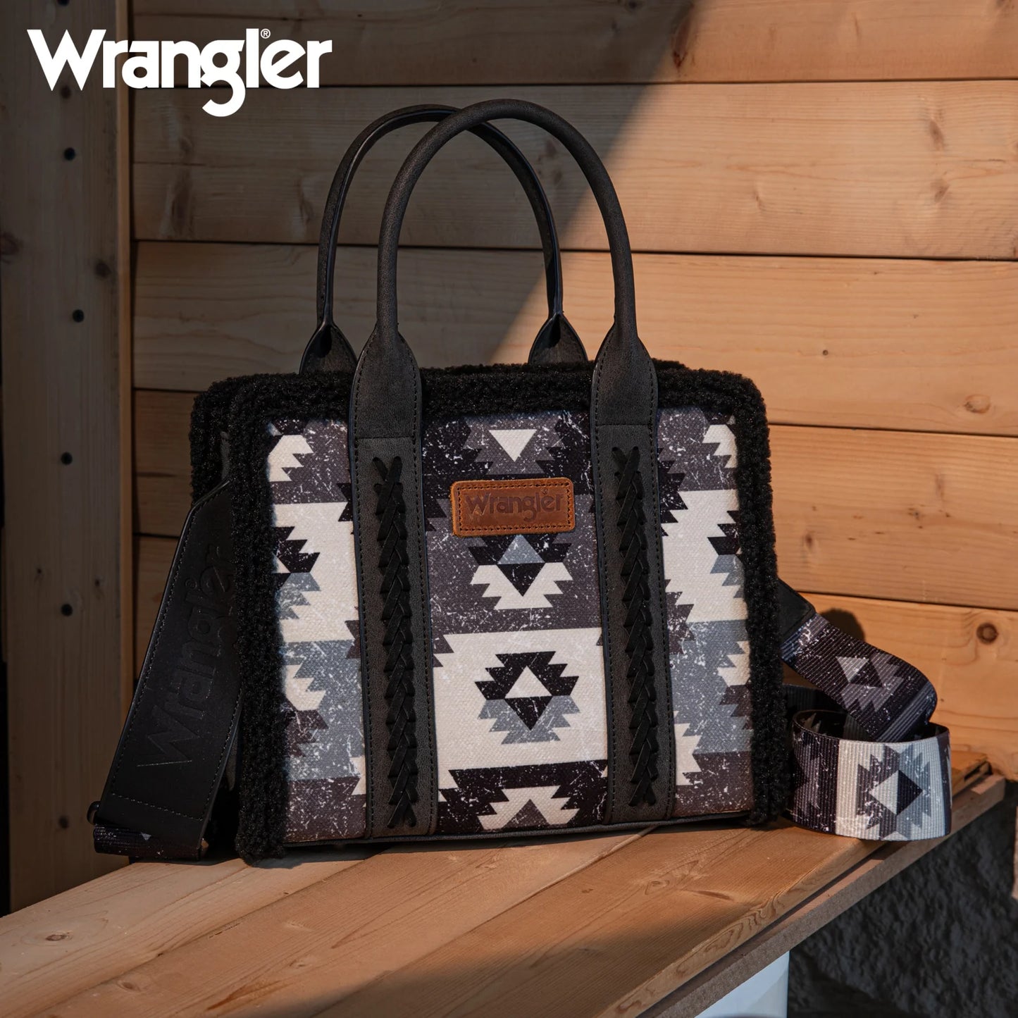 Wrangler Sherpa Southwestern Print Small Canvas Tote/Crossbody