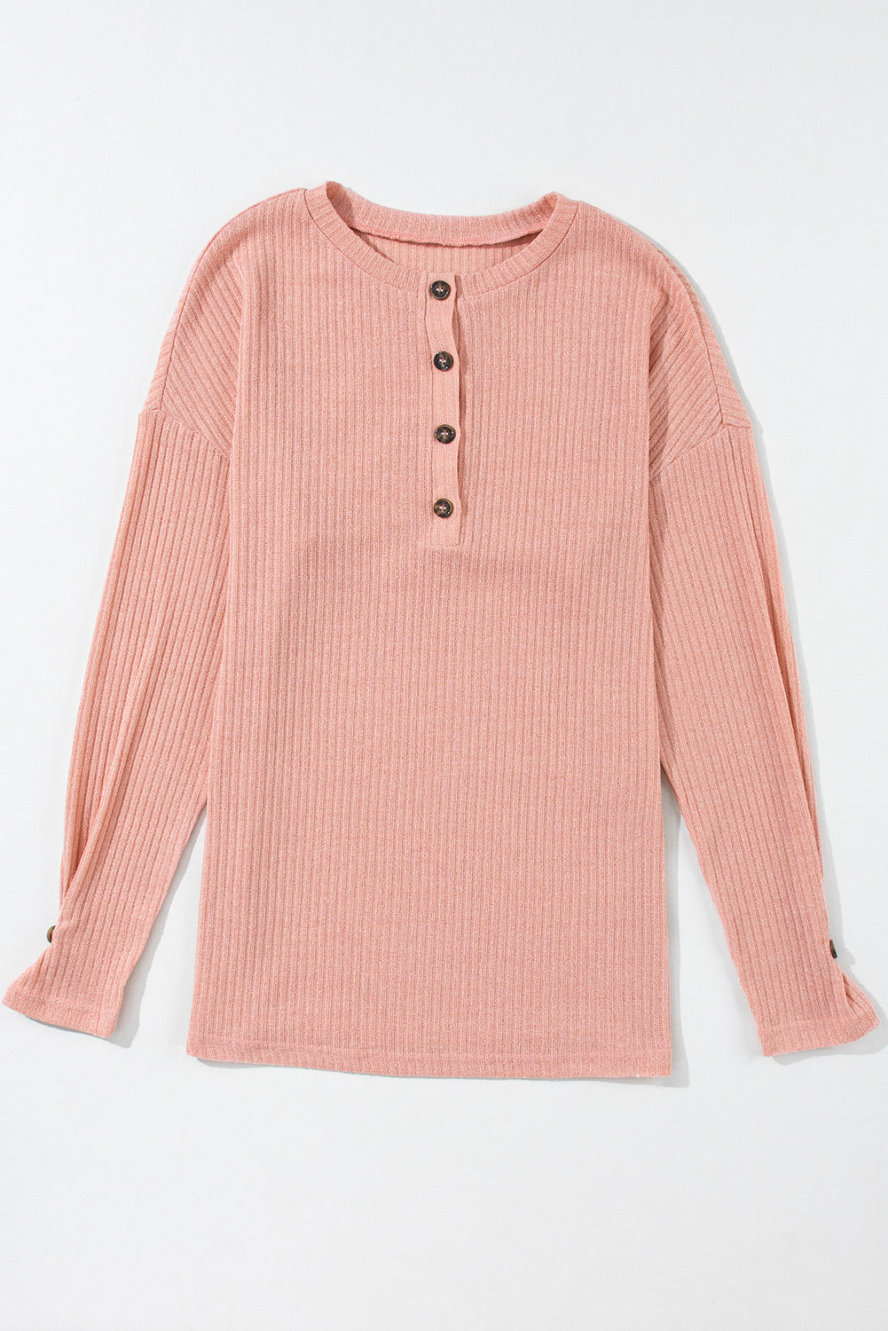 Rose Tan Rib Henley Knit Top