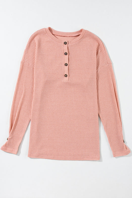 Rose Tan Rib Henley Knit Top