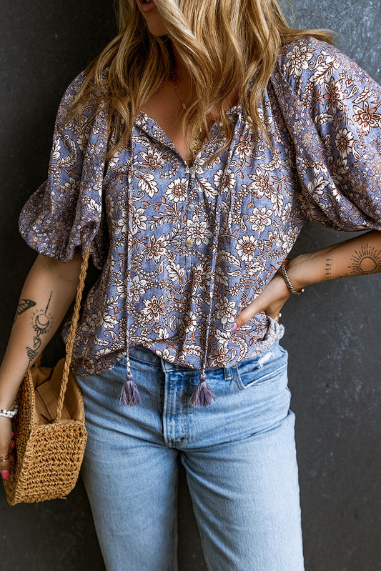 Purple Bubble Sleeve Blouse