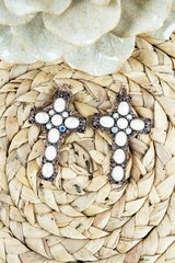 Natural Kristal Cross Earrings